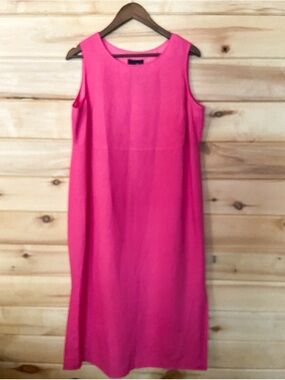 Positive Attitude Women’s Pink Lined Sleeveless Linen Blend Long Midi Dress EUC